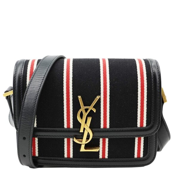 Yves Saint Laurent Solferino Striped Canvas Shoulder Bag Black - Picture 1 of 12